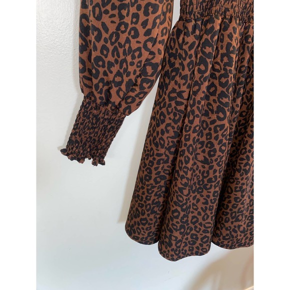 BP. Nordstrom shirred ruffled mini leopard square neck cute summer dress 0044 - Picture 6 of 9